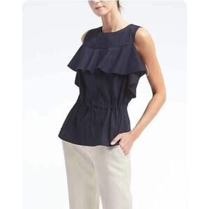 Banana Republic Sleeveless Ruffle Cinch Waist Navy Top S